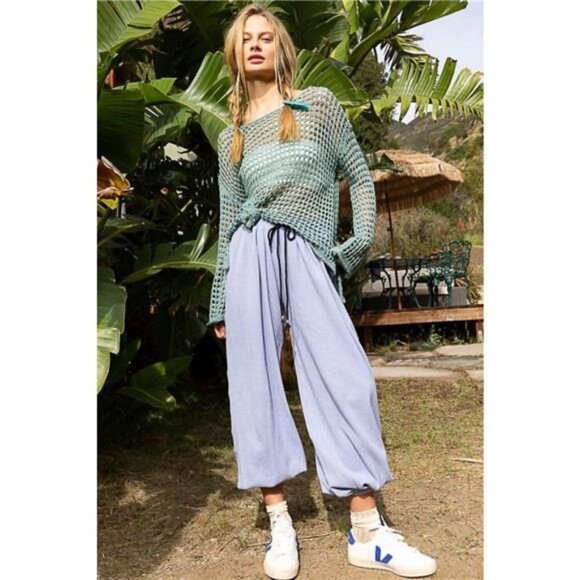 POL Side Slit Openwork Long Sleeve Knit Cover‎ Up - Picture 3 of 3